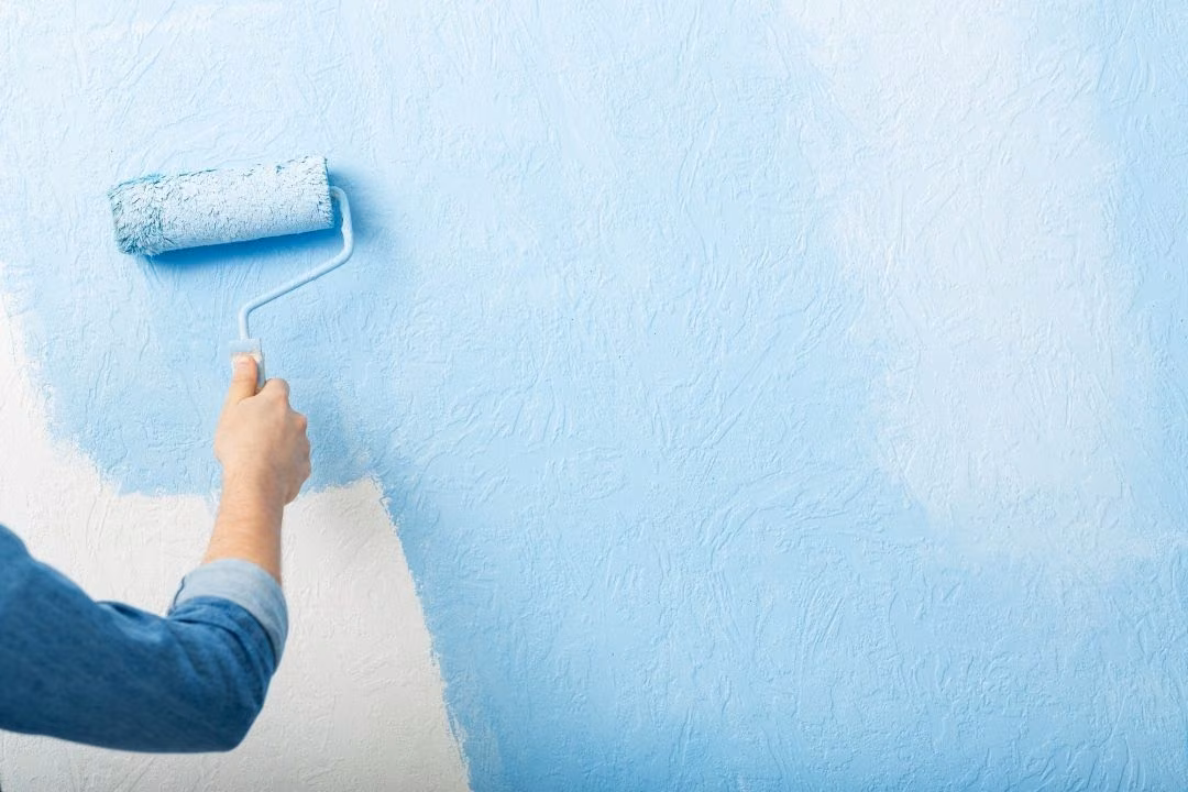 Blue paint applied with a roller
